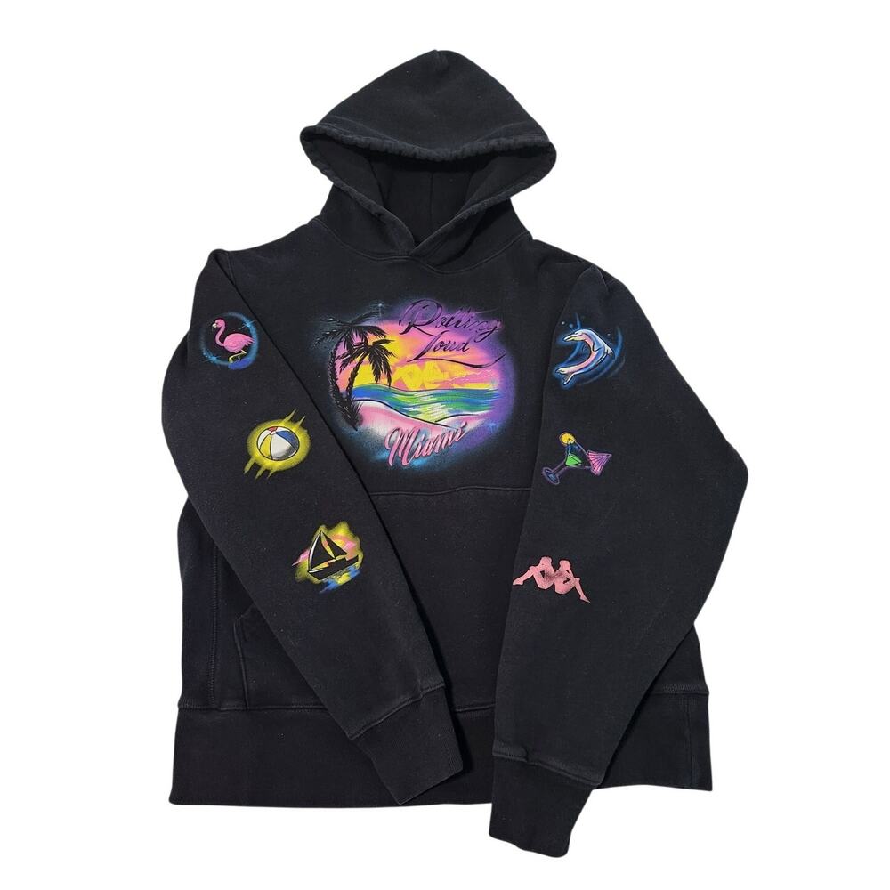 Kappa Rolling Loud Miami Hoodie Size Small Airbrush Graphic Black Sweatshirt